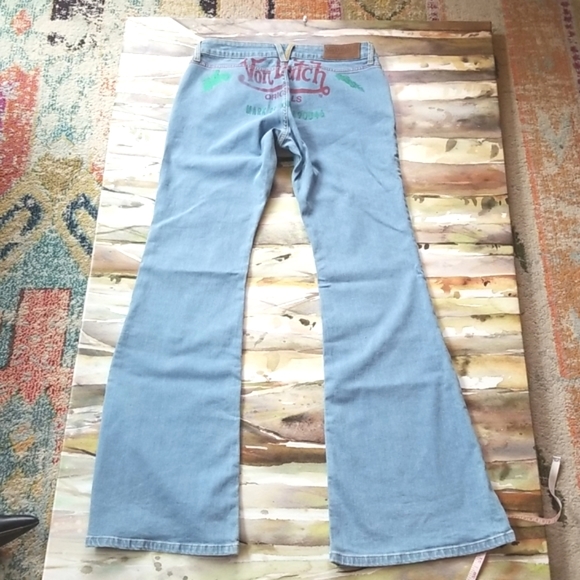 VON DUTCH Rare Ltd Ed 224/300 MOTO Collect Button Low Rise Luxury FLARE Jeans 28 - Picture 14 of 16